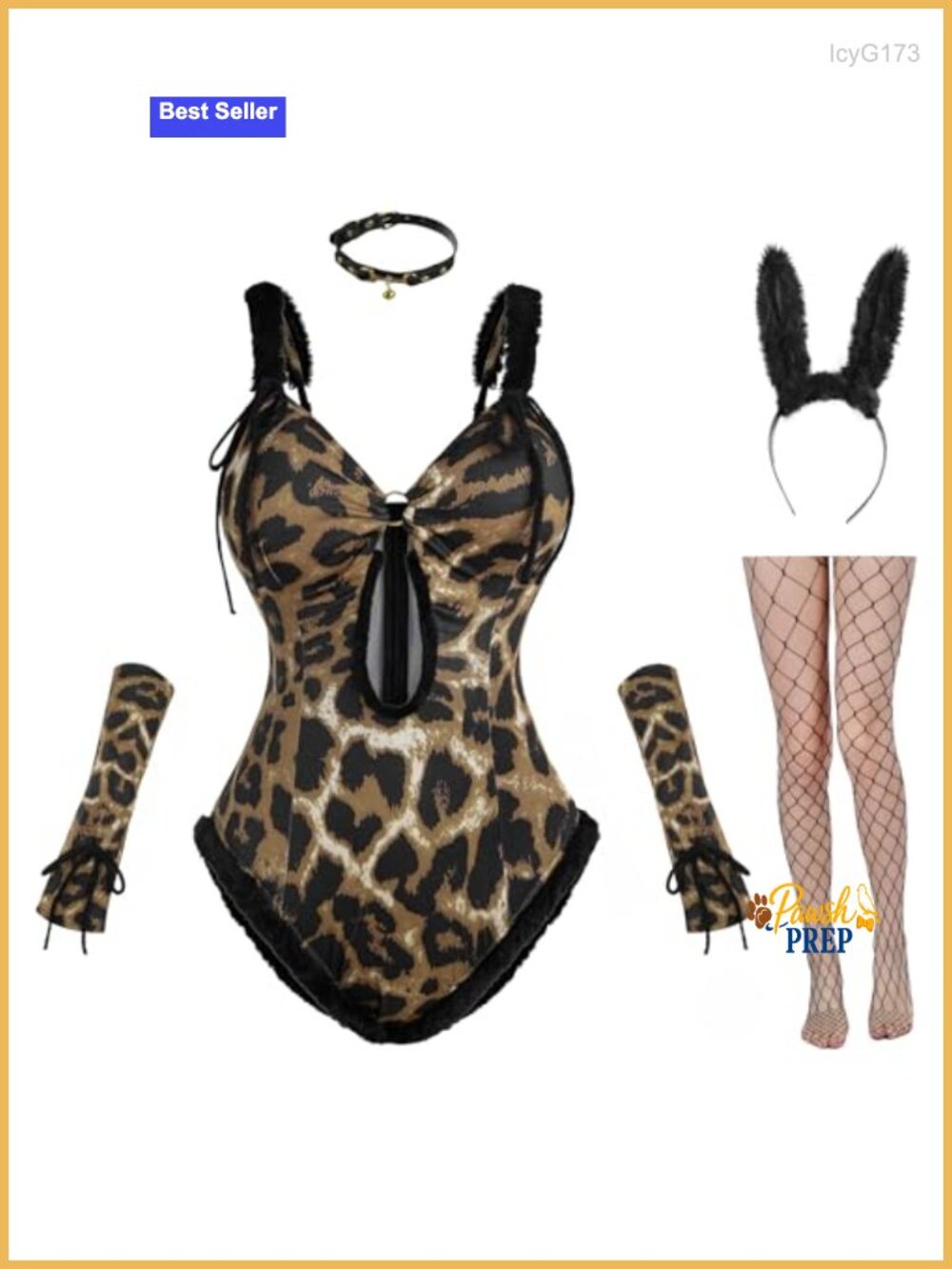 Leopard Print Bunny Bodysuit Costume Cosplay Women Sexy Lingerie Set with